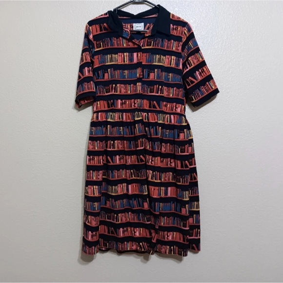 Book Print Collared Dress - Picture 1 of 3